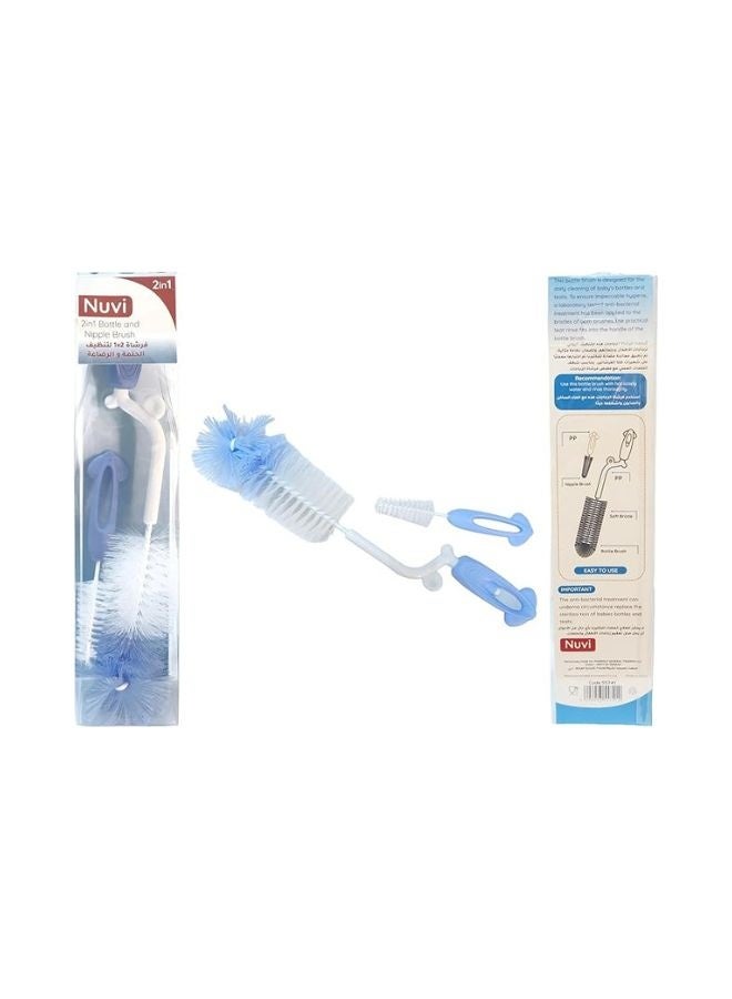 Nuvi 2in1 Bottle and Nipple Brush – Baby Feeding Bottle Cleaner, Soft Bristles, Easy Grip, Safe & Hygienic